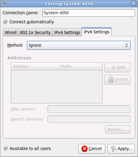 The IPv6 Settings tab
