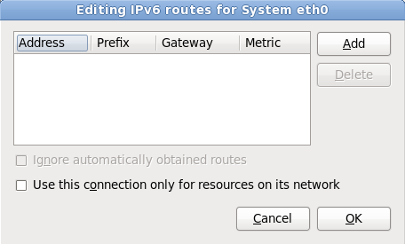 The Editing IPv6 Routes dialog