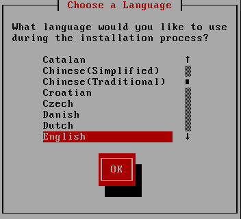 Installation Program Widgets as seen in Choose a Language